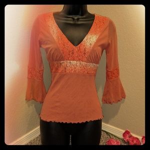 Sweet Pea Lace Trim Quarter Sleeve Top S